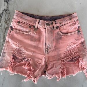 R13 Shredded Slouch Denim Shorts Pink Size 24